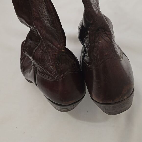 VTG Lucchese Biltrite men\'s Brown Leather‎ Square Toe Cowboy Boots 9.5D Western main image 4